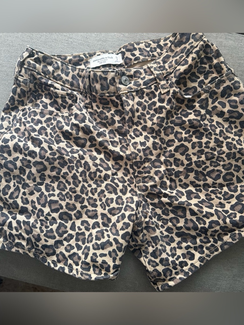 Abercrombie & Fitch Leopard Print Jean Shorts - Tan & Black
